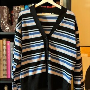 Marni Black and Blue Striped Cardigan Sweater